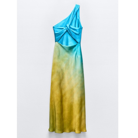 Zara ASYMMETRICAL SATIN EFFECT TIE DYE DRESS - Picture 5 of 13